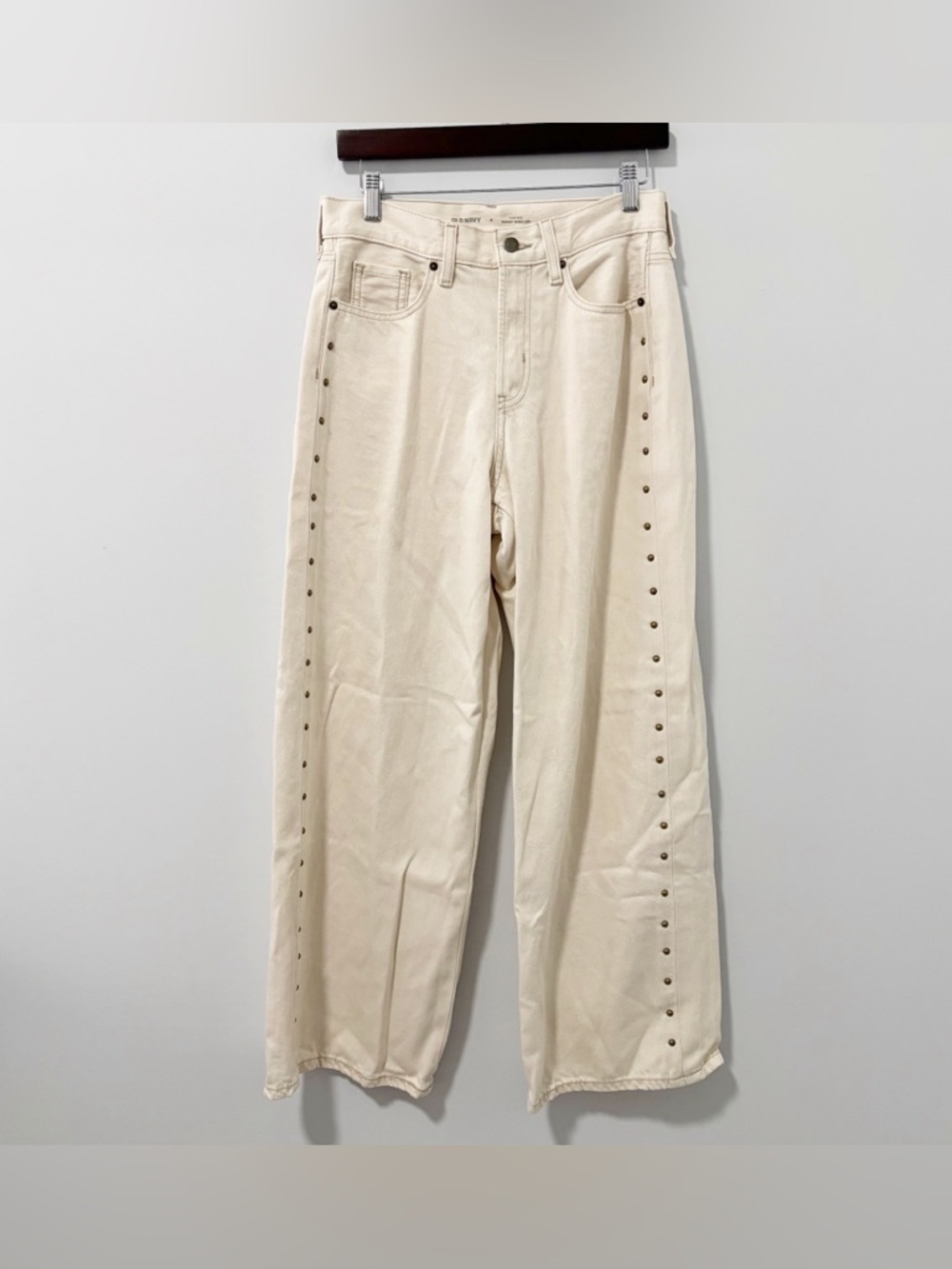 Old Navy Cream Wide Leg Jeans with Side Studs